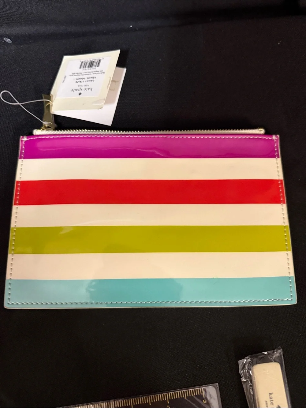 kate spade Striped Patent Pencil Pouch in Pink, Red, Lime, Aqua, White